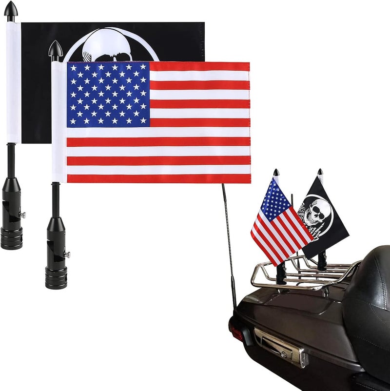 AOCHUAN 2 Pcs Motorcycle Flagpole Mount Foldable 90° with American Flag and Punk Skull Flag 6x9 Flag Holder Fit for 1/2'' Motorcycle Luggage Rack Harley Davidson Road King Touring Spring Honda Goldwing etc. - Image 3
